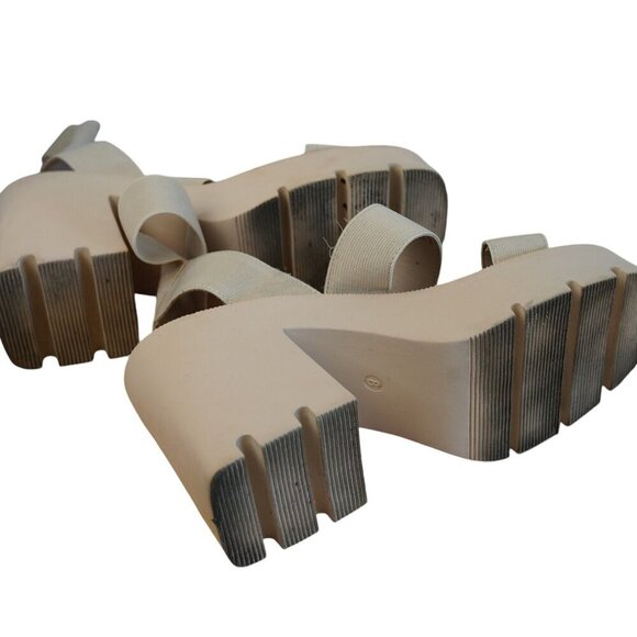 Madden Girl Templee‎ Lug Sole Sandal Beige Size 8 Platform Heel Elastic Straps - Picture 9 of 9